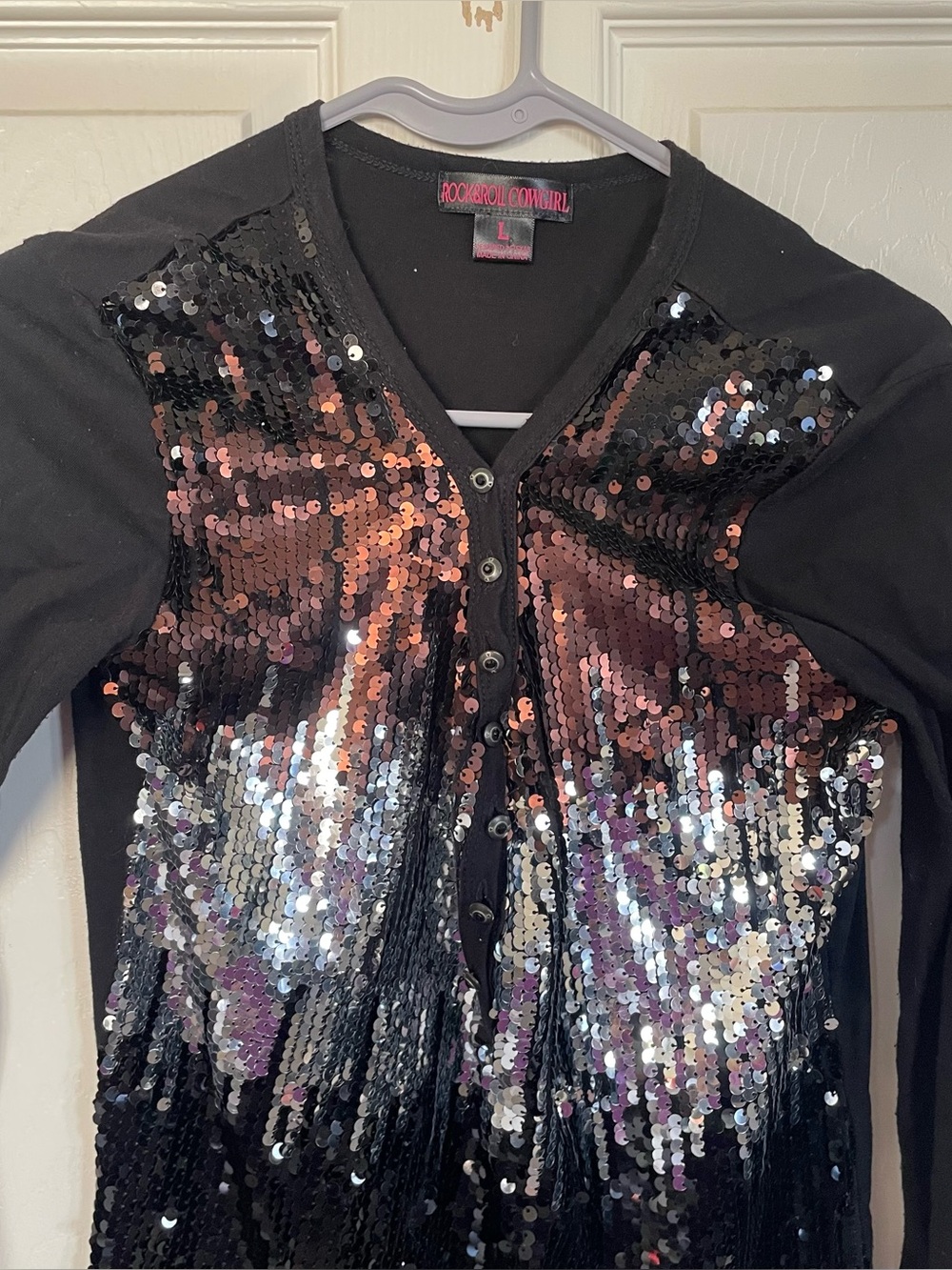 Rock & Roll Cowgirl Ombré Sequin Long Sleeve Top size Large - Picture 6 of 13